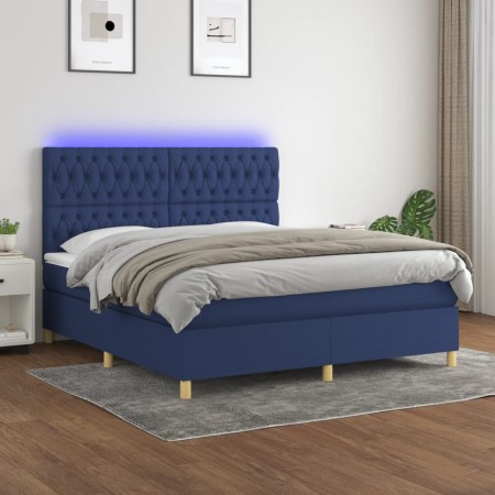Cama box spring colchón y luces LED tela azul 160x200 cm de vidaXL, Camas y somieres - Ref: Foro24-3135691, Precio: 591,22 €,...