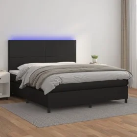 Cama box spring colchón y LED cuero sintético negro 160x200 cm de vidaXL, Camas y somieres - Ref: Foro24-3135831, Precio: 562...