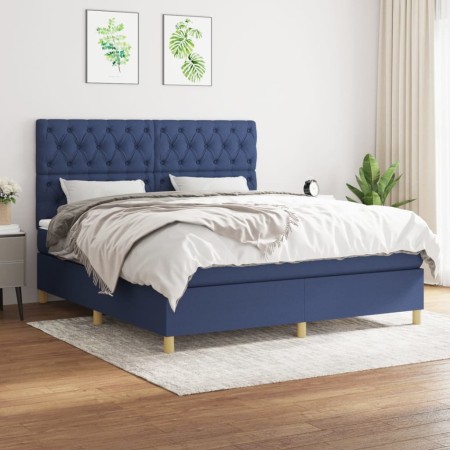 Cama box spring con colchón tela azul 160x200 cm de vidaXL, Camas y somieres - Ref: Foro24-3142591, Precio: 593,52 €, Descuen...