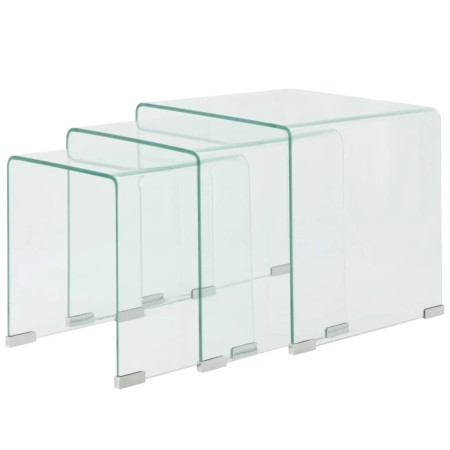 Set de tres mesas de centro apilables vidrio templado claro de vidaXL, Mesas de centro - Ref: Foro24-244190, Precio: 193,96 €...