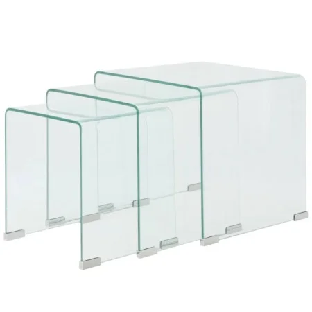 Set de tres mesas de centro apilables vidrio templado claro de vidaXL, Mesas de centro - Ref: Foro24-244190, Precio: 198,90 €...