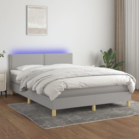 Cama box spring colchón y luces LED tela gris claro 140x190 cm de vidaXL, Camas y somieres - Ref: Foro24-3133629, Precio: 452...