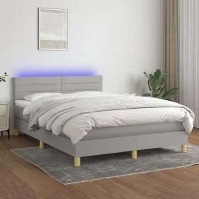 Box spring bed mattress and LED lights light gray fabric 140x190 cm by vidaXL, Beds and slatted bases - Ref: Foro24-3133789, ...