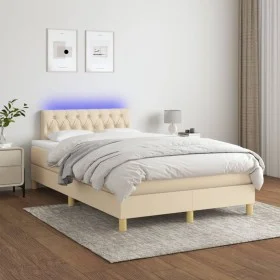 Cama box spring con colchón y LED tela crema 120x200 cm de vidaXL, Camas y somieres - Ref: Foro24-3133946, Precio: 386,03 €, ...