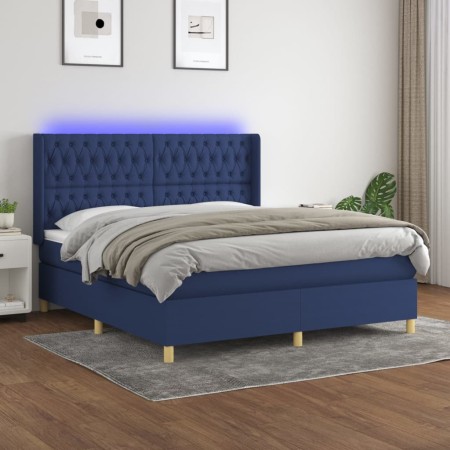 Cama box spring colchón y luces LED tela azul 160x200 cm de vidaXL, Camas y somieres - Ref: Foro24-3139131, Precio: 608,59 €,...