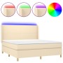 Cama box spring colchón y luces LED tela crema 160x200 cm de vidaXL, Camas y somieres - Ref: Foro24-3138730, Precio: 613,62 €...