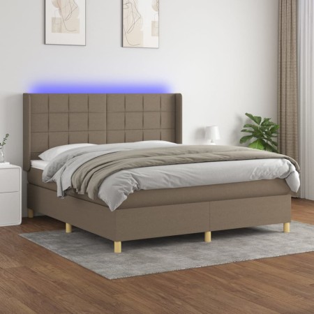 Cama box spring colchón y luces LED tela gris taupe 160x200 cm de vidaXL, Camas y somieres - Ref: Foro24-3138889, Precio: 592...
