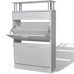 Mueble zapatero con cajón y estante superior de vidrio blanco en Zapateros y organizadores de calzado | Comprar online en Foru.e