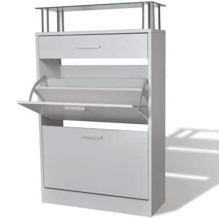 Mueble zapatero con cajón y estante superior de vidrio blanco en Zapateros y organizadores de calzado | Comprar online en Foru.e