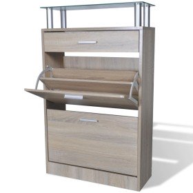 Mueble zapatero cajón y estante superior vidrio aspecto madera en Zapateros y organizadores de calzado | Comprar online en Foru.