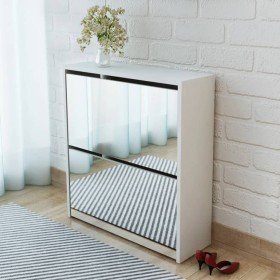 Mueble zapatero 2 niveles y espejo blanco 63x17x67 cm en Zapateros y organizadores de calzado | Comprar online en Foru.es