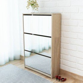 Mueble zapatero 3 compartimentos espejo roble 63x17x102,5 cm en Zapateros y organizadores de calzado | Comprar online en Foru.es