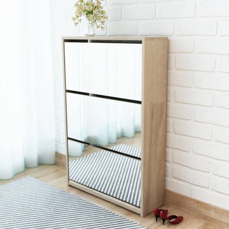 Mueble zapatero 3 compartimentos espejo roble 63x17x102,5 cm en Zapateros y organizadores de calzado | Comprar online en Foru.es