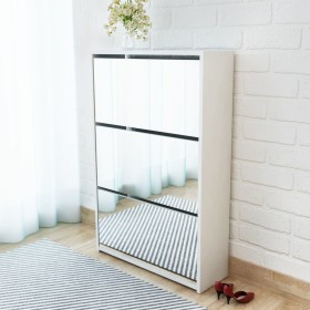 Mueble zapatero 3 niveles y espejo blanco 63x17x102,5 cm en Zapateros y organizadores de calzado | Comprar online en Foru.es
