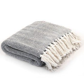 Manta en espiguilla de algodón azul marino 220x250 cm en Ropa de cama | Comprar online en Foru.es