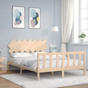 Estructura de cama con cabecero madera maciza 140x200 cm de vidaXL, Camas y somieres - Ref: Foro24-3193466, Precio: 124,61 €,...