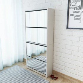 Mueble zapatero 4 compartimentos espejo blanco 63x17x134 cm en Zapateros y organizadores de calzado | Comprar online en Foru.es