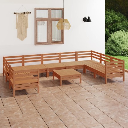 Juego muebles de jardín 10 pzas madera maciza pino marrón miel en Conjuntos de jardín | Comprar online en Foru.es