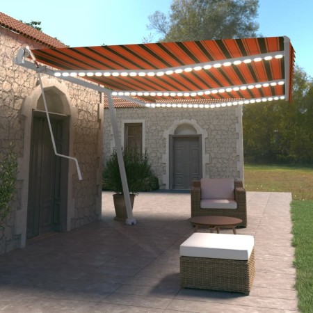 Toldo automático LED sensor de viento naranja marrón 600x350 cm de vidaXL, Toldos - Ref: Foro24-3069695, Precio: 960,58 €, De...