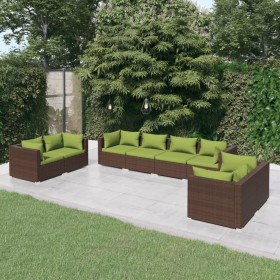 Set muebles de jardín 8 piezas y cojines ratán sintético marrón en Conjuntos de jardín | Comprar online en Foru.es