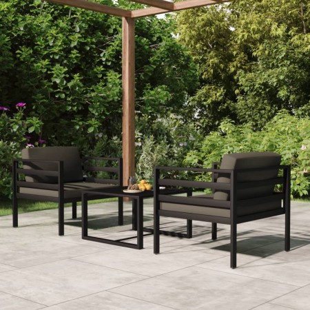 Set muebles de jardín 3 pzas y cojines aluminio gris antracita en Conjuntos de jardín | Comprar online en Foru.es