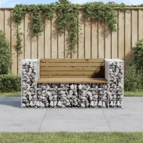 Banco jardín con gaviones madera pino impregnada 143x71x65,5 cm de vidaXL, Bancos de jardín - Ref: Foro24-834379, Precio: 169...