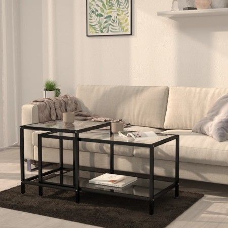 Mesita de centro 2 piezas vidrio templado negro de vidaXL, Mesas auxiliares - Ref: Foro24-331614, Precio: 111,86 €, Descuento: %