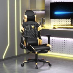 Silla gaming con reposapiés cuero sintético negro dorado en Sillas gaming | Comprar online en Foru.es