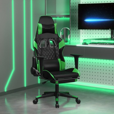 Silla gaming con reposapiés cuero sintético negro verde en Sillas gaming | Comprar online en Foru.es