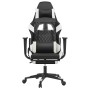 Silla gaming con reposapiés cuero sintético negro blanco en Sillas gaming | Comprar online en Foru.es