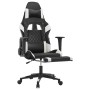 Silla gaming con reposapiés cuero sintético negro blanco en Sillas gaming | Comprar online en Foru.es