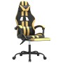 Silla gaming con reposapiés cuero sintético negro dorado en Sillas gaming | Comprar online en Foru.es