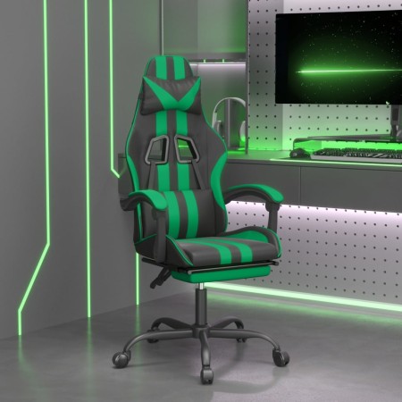 Silla gaming con reposapiés cuero sintético negro verde en Sillas gaming | Comprar online en Foru.es