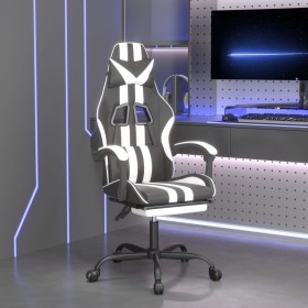 Silla gaming con reposapiés cuero sintético negro blanco en Sillas gaming | Comprar online en Foru.es