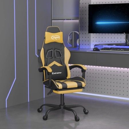 Silla gaming con reposapiés cuero sintético negro dorado en Sillas gaming | Comprar online en Foru.es