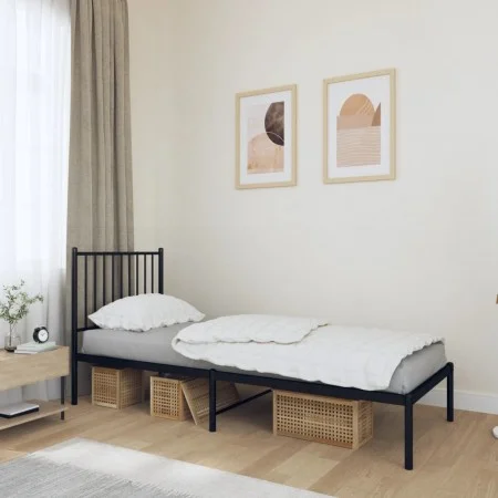 Bed frame with black metal headboard 80x200 cm by vidaXL, Beds and slatted bases - Ref: Foro24-350855, Price: 61,90 €, Discou...