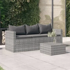 Sofá de jardín de 3 plazas con cojines ratán sintético gris de vidaXL, Sofás de exterior - Ref: Foro24-362328, Precio: 207,42...