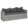 Sofá de jardín de 3 plazas con cojines ratán sintético gris de vidaXL, Sofás de exterior - Ref: Foro24-362328, Precio: 224,58...