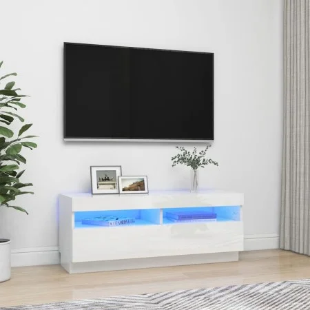 Mueble de TV con luces LED blanco brillante 100x35x40 cm de vidaXL, Muebles TV - Ref: Foro24-804460, Precio: 95,26 €, Descuen...