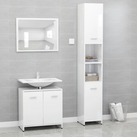 Juego muebles de baño 3 piezas madera ingeniería blanco brillo de vidaXL, Muebles de baño - Ref: Foro24-3056922, Precio: 154,...