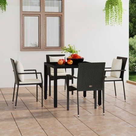 Sillas de jardín con cojines 4 unidades ratán sintético negro de vidaXL, Conjuntos de jardín - Ref: Foro24-319879, Precio: 25...
