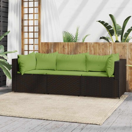Set muebles de jardín 3 piezas y cojines ratán sintético marrón en Sofás de exterior | Comprar online en Foru.es