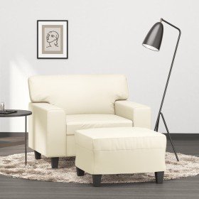 Sillón con taburete cuero sintético color crema 60 cm en Sofás | Comprar online en Foru.es