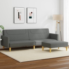 Sofá cama de 2 plazas con taburete tela gris oscuro en Sofás | Comprar online en Foru.es