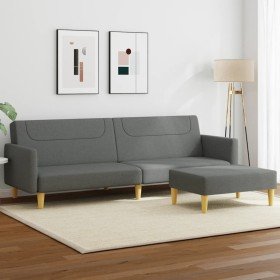 Sofá cama de 2 plazas con taburete tela gris oscuro en Sofás | Comprar online en Foru.es