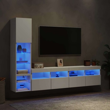 Muebles de TV de pared con LED 4 pzas madera ingeniería blanco en Muebles TV | Comprar online en Foru.es