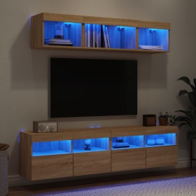 Muebles TV pared con LED 5 pzas madera ingeniería roble Sonoma en Muebles TV | Comprar online en Foru.es