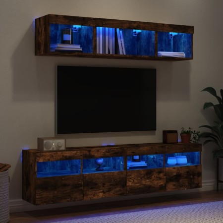 Muebles TV pared con LED 5 pzas madera ingeniería roble ahumado en Muebles TV | Comprar online en Foru.es
