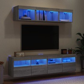Muebles TV pared con LED 5 pzas madera ingeniería gris Sonoma en Muebles TV | Comprar online en Foru.es