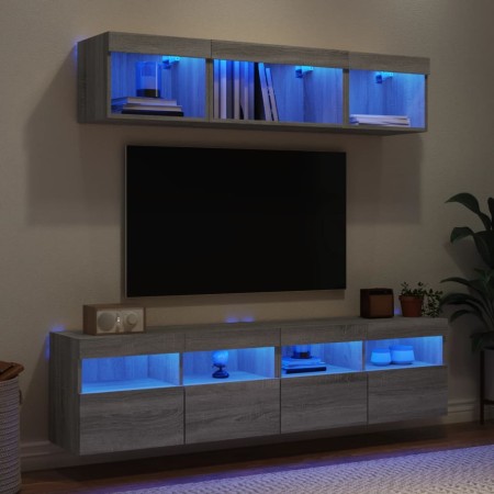Muebles TV pared con LED 5 pzas madera ingeniería gris Sonoma en Muebles TV | Comprar online en Foru.es